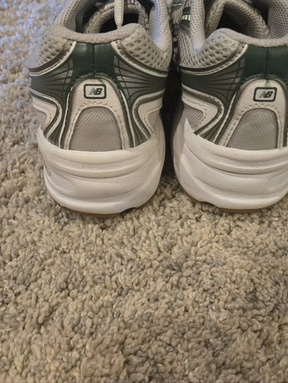 New Balance White and Green Mesh Athletic Sneakers